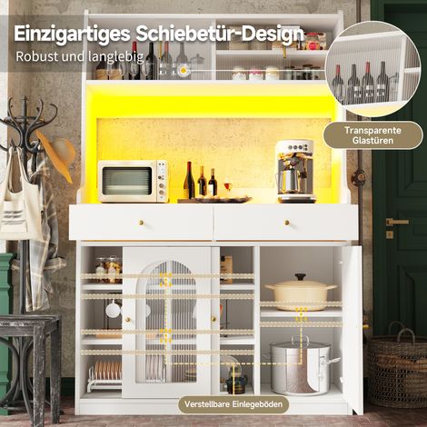 Mobile cucina colonna 120 x 40 x 180 cm con LED, 2 cassetti, ripiani regolabili, bianco HAVRYA (1/5)