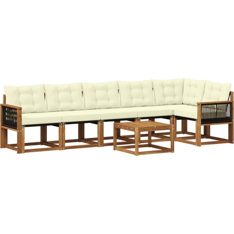 Conjunto de sofás de exterior 7 uds. Natural y Crema vidaXL (1/5)