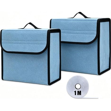 Kofferraum Organizer Filz 2er Set 30x19x27cm, faltbar, mit Einlegeplatte, Klettband, Seeblau