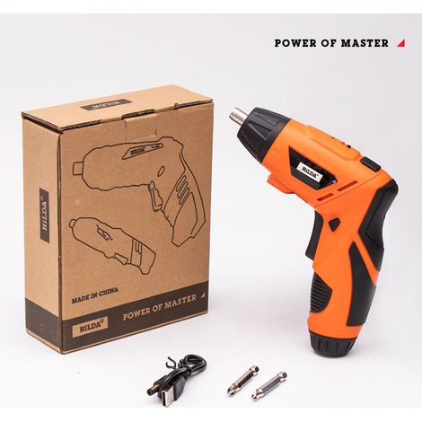 Tournevis électrique sans fil pliable USB‑C, orange 0,43 kg, mini outil bricolage compact, montage meuble étudiant, réparation domestique (1/3)