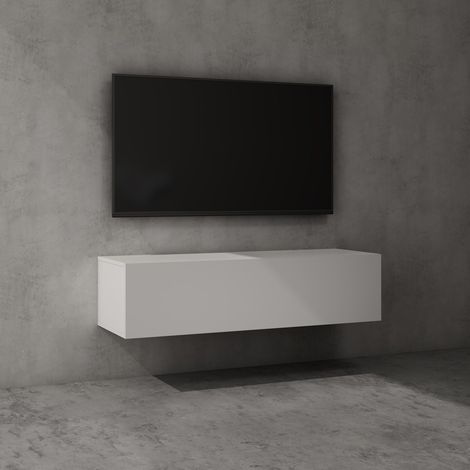 doporro Mueble de TV para Salón de 120cm en Blanco Mate Mesa TV, con Puerta Abatible hacia Abajo, Mueble de TV flotante, Estante TV 02 (1/5)