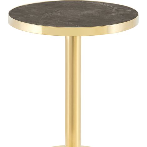 Mesa auxiliar redonda moderna con estructura de acero inoxidable dorado y tablero efecto mármol gris (1/5)
