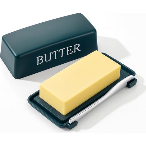 Beurrier avec couvercle et spatule, récipient de rangement compatible lave-vaisselle pour plan de travail ou réfrigérateur, vert (1/5)