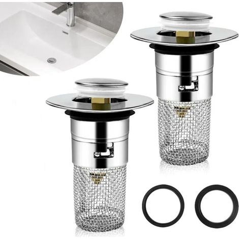2-teiliges Spülbeckenablaufset – Herausnehmbarer Filter 33–40 mm – Edelstahl – Pop-up-Design für Bad und Küche