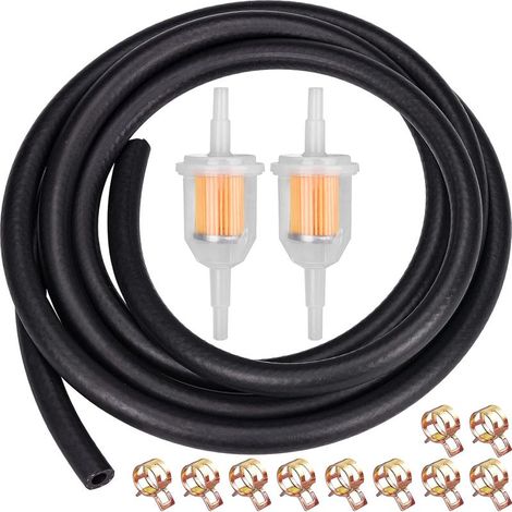 Kit Durite Essence - 2m Ø 6mm Conduite de Carburant + 2 Filtres à Carburant + 10 Colliers de Serrage pour Moteurs Kawasaki, Kohler, Briggs & Stratton et Plus (1/5)