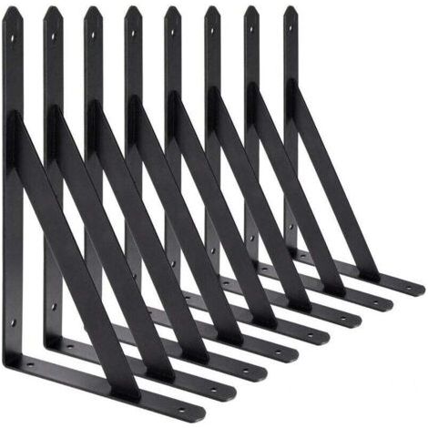 BR-Vie Equerre Etagere Murale, 8 Pcs Supports Triangulaires de 90 Degrés en Acier, Équerres Étagères 200mm x 120mm, Support d'angle Brace (Noir)- (1/5)