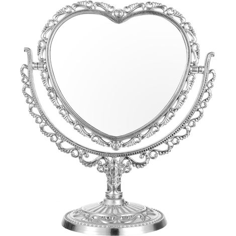 Miroir de Maquillage Cœur, Argenté, Plastique, à Poser, Rotatif (1/5)