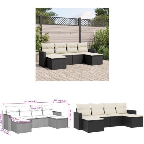 Salon de jardin 6 pcs avec coussins noir résine tressée - Salon De Jardin - Meuble Extérieur - Résine Tressée - Salon D'extérieur - Canapé D'extérieur - Home & Living (1/3)