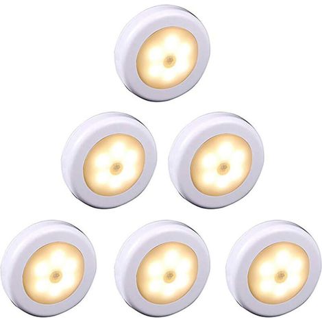 Lampe LED sans fil avec détecteur de mouvement pour placard, escalier, couloir, cuisine, chambre à coucher (6pcs) (coque blanche (lumière chaude) (1/5)