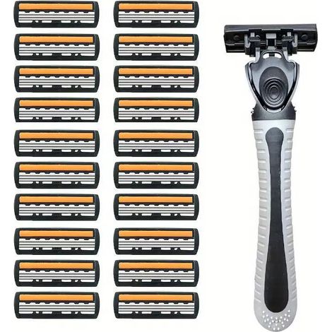Tête De Rasoir De Rechange, ，rasoir universelles à 3 lames ，Rasoir orange à 3 lames : 20 cartouches + 1 manche (1/4)