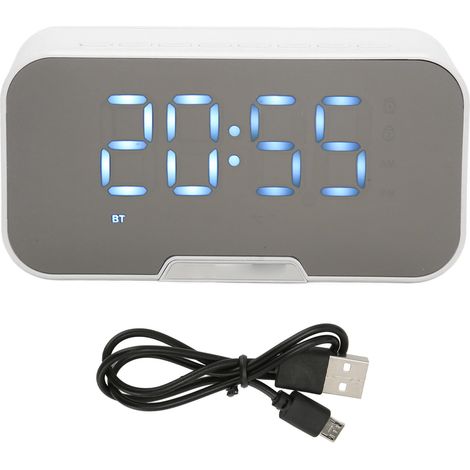 Bluetooth-Lautsprecher mit Digitalwecker, Temperaturanzeige, FM-Radio, Sprachansagen und Spiegel, Weiß