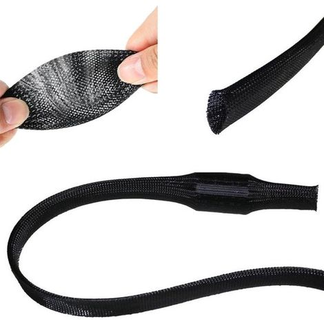 Funda trenzada para cables, 10 m, 4 mm (4-8 mm), negra, Protección de cables de poliéster, Elástico y resistente al desgaste (1/5)
