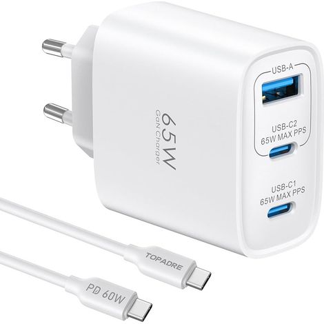 SGS USB-C Ladegerät GaN 65W STCPD-GAN65W 2 USB-C PD 3.0 und USB-A QC 3.0 Weiß