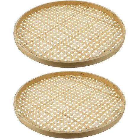 Lot de 2 passoires tressées en bambou, passoire ménagère en bambou-18.00X18.00X1.50CM (1/4)