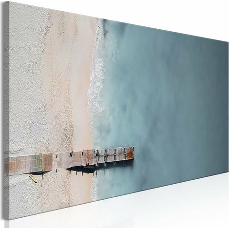 Tableau mer et pont en bois gris étroit - 150 x 50 cm (1/4)