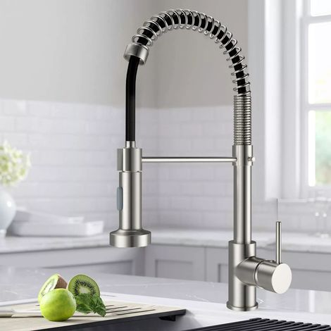 Robinet de Cuisine avec Douchette Extensible Mitigeur Cuisine Rotatif à 360°avec 2 Modes de Pulvérisation Monocommande Mitigeur Évier Froide et Chaud Disponible en Acier Inoxydable (1/5)