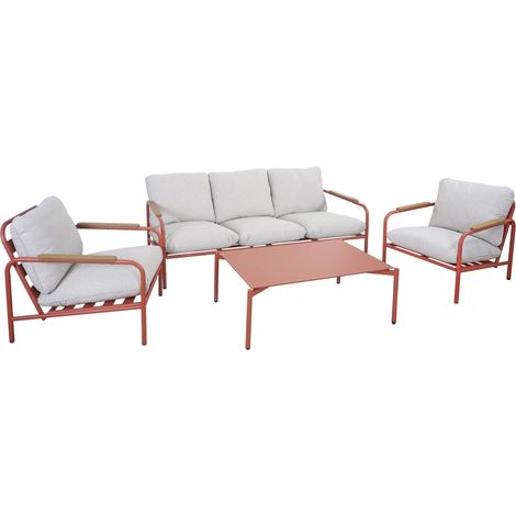 [NON UTILIZZATO] Set da giardino in alluminio HHG-594, salottino divano 3 posti poltrone tavolino, Olefin (205 g/m²), terracotta beige