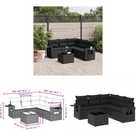 6-tlg. Garten-Sofagarnitur mit Kissen Schwarz Poly Rattan - Gartenmöbel - Sofasatz - Outdoor Möbel - PE-Rattan - Wetterfest - Home & Living (1/3)