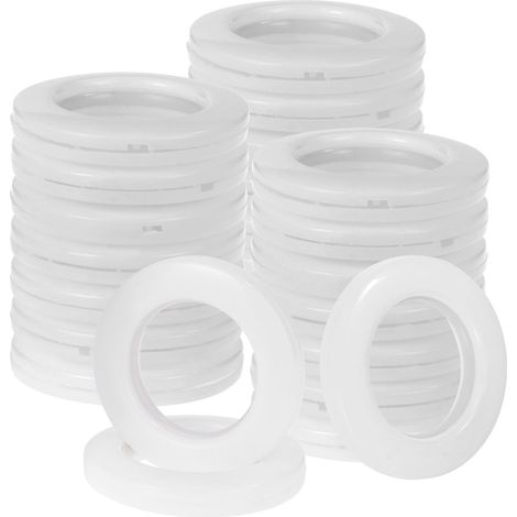 Lot de 32 anneaux de rideau en plastique ABS blanc de 40 mm pour fenêtre, douche, casier (1/5)