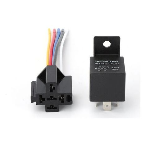 Relais de dossier 40A 72V avec prise, relais universel étanche 12V/24V pour modifications de phares, klaxons et climatisation, relais de dossier 72V/4 broches avec prise, verrouillage à bobine unique. (1/4)