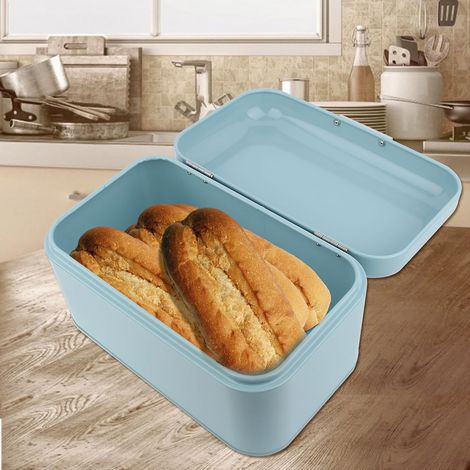 Boîte à pain rétro en métal uni, grande capacité, pour la cuisine (bleu) (1/5)