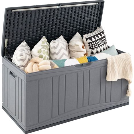 300-Liter-Gartenbox, HDPE, abschließbarer Deckel, Grau