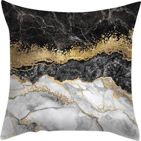 Lot de 4 Housses de coussin 45x45 cm Velours peau de pêche Motif marbre noir et or Salon Chambre Voiture (1/5)