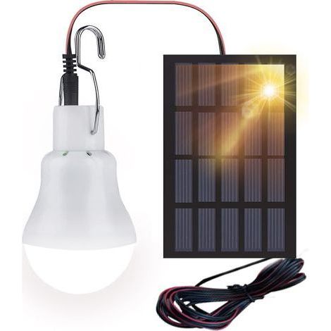 Ampoule LED solaire pour abri de jardin, lampe lanterne portable rechargeable par USB avec panneau solaire, 110 lumens, idéale pour le camping, la cuisine et le jardin (intérieur/extérieur). (1/5)
