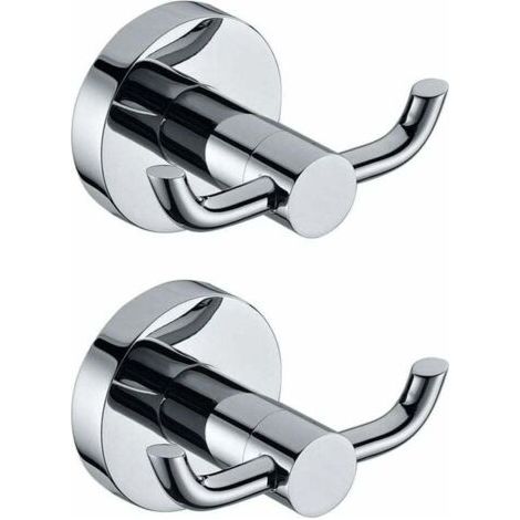 Juego de 2 ganchos de pared modernos en cromo pulido y latón macizo, toallero doble, gancho de pared para baño/aseo/sombreros/ropa