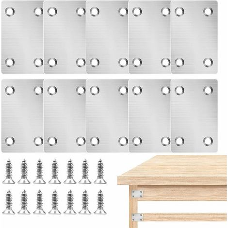 10pcs Connecteur Plat, Fixation Droits Plats Plaques, Plaque Perforée équerre pour Fixation en Inox pour Rejoint la Fixation et Réparation Meubles (1/5)
