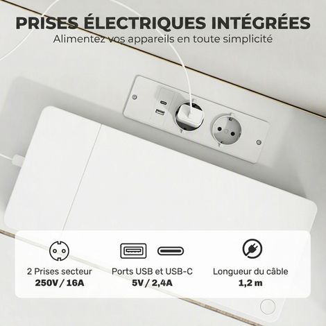 Meuble TV Suspendu Flottant 120 cm avec Éclairage LED et Prises, Meuble Télé pour Téléviseur 65 Pouces, Blanc (1/5)