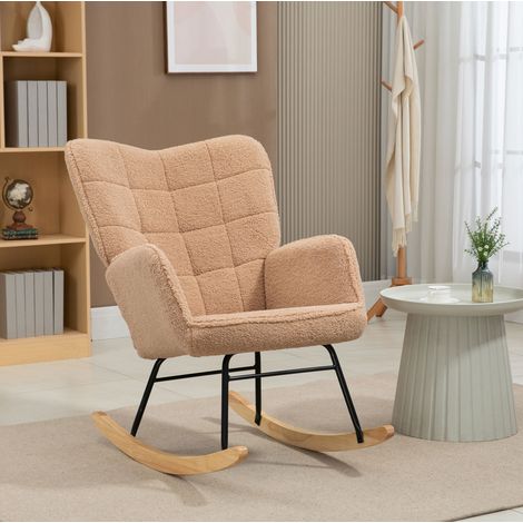 Fauteuil à bascule 98x71x101 cm marron en polyester avec dossier capitonné (1/5)