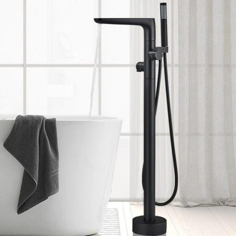 Robinet mitigeur de baignoire ilot, Caen noir mat (1/5)