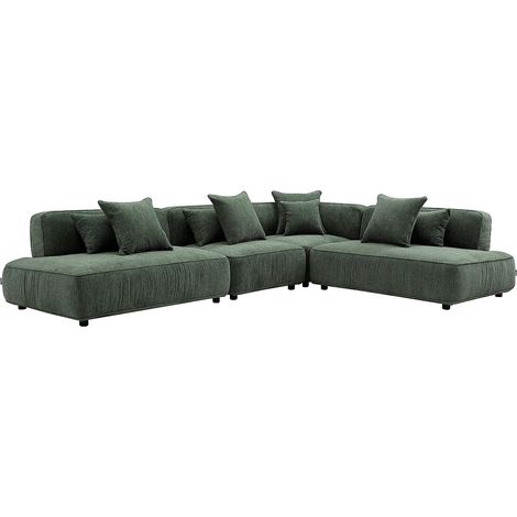 Divano angolare modulabile in tessuto ciniglia verde - LELACO (1/5)