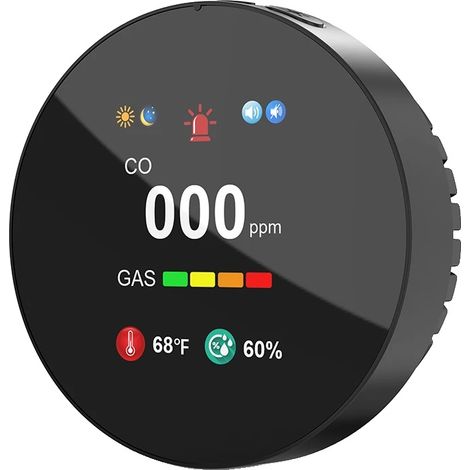 Detector de gas, doble detección, monitorización en tiempo real, negro UE (1/2)