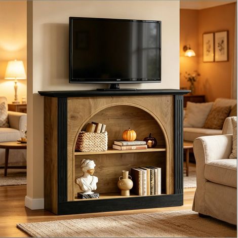 Meuble TV 3 niveaux 110 x 30 x 90 cm en bois noir et rustique DESVIAE (1/5)
