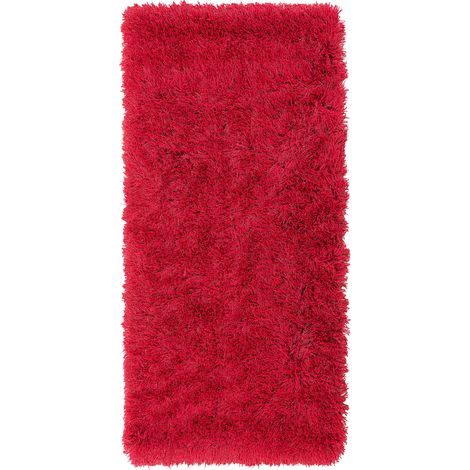Alfombra peluda roja de pelo largo 80 x 150 cm rectangular con mechones de algodón Cide (1/5)