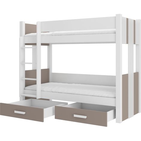 Lit superposé blanc et taupe 2 couchages 80x180 ou 90x200 avec tiroirs de rangement Luka-80x180 (1/5)