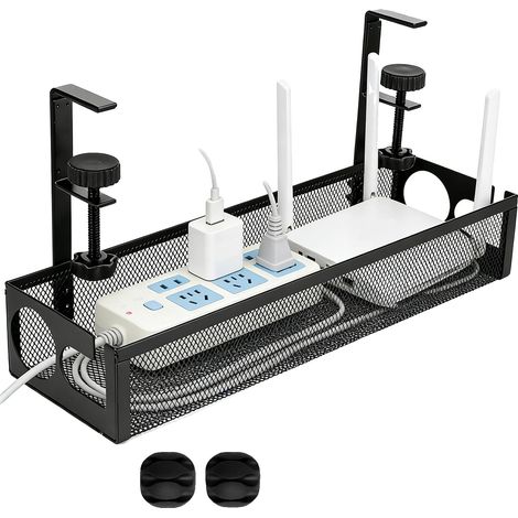 Bandeja organizadora de cables, diseño para debajo del escritorio, fácil instalación, color negro. (1/5)