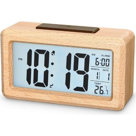 Réveil en Bois Dussdote - Réveil Électronique - pour Chambre, Bureau, Maison, École, Dortoir - Bois Naturel