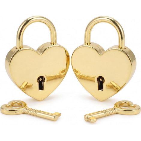 2x Mini cadenas forme cœur avec clé, Or, Métal, cadenas pour journal intime