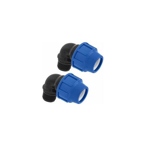 Raccord Coudé MDPE PP à 90 degrés 25mm x 3/4 mâle pour tuyau d’eau PE de compression – Raccords de plomberie coudés PN16 de 25 mm – connecteur pour tuyaux PE80 et PE100-2 pièces (1/5)