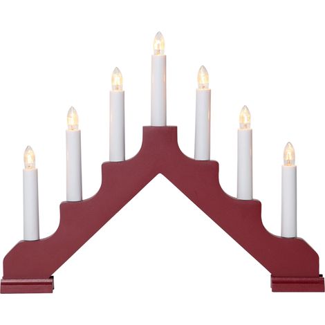 EGLO Lichterbogen Weihnachten mit 7 Glühbirnen, Fensterleuchter aus Holz, roter Schwibbogen mit Kabel, E10, warmweiß