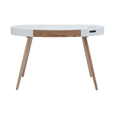 Ufficio multimediale connesso in vetro bianco e legno chiaro L120 cm HANDY (1/5)