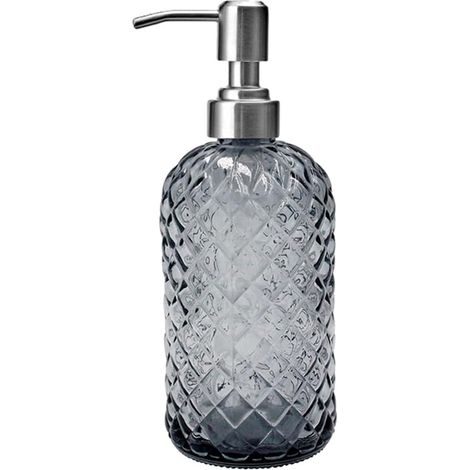 Distributeur de savon en verre - 400 ml - Avec pompe en acier inoxydable - Gris - Distributeur de lotion liquide - Distributeur de lotion - Pour salle de bain, cuisine, plan de travail, buanderie (1/5)