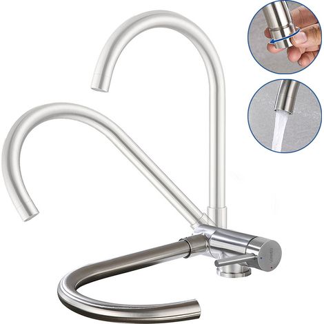 Rubinetto Abbattibile Miscelatore Lavello Fontana, Rubinetto Cucina Sottofinestra in Acciaio Inox, Miscelatore da Cucina Pieghevole 90+Girevole 360, Acqua Calda e Fredda (1/5)