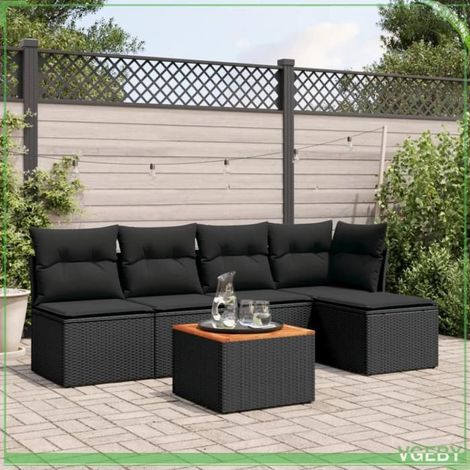 Salon de jardin - FAF7291712421884 - 6 places - Résine tressée noir - Rangement sous assise (1/5)