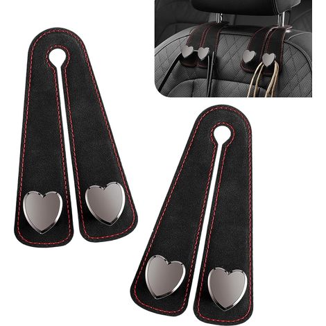 Set mit 2 luxuriösen Autohaken aus Leder und Metall, multifunktional und rutschfest – zum Aufhängen von Taschen, Regenschirmen, Geldbörsen, Brillen  Universeller Auto-Innenraumorganizer (Schwarz)