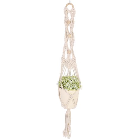 Cachet bohémien pot à plantes avec franges, suspension murale en corde de coton tissée à la main, décoration intérieure. (1/5)