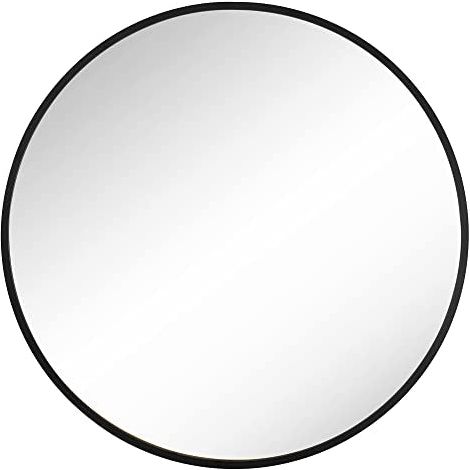 SONGMICS Specchio da Parete Rotondo con Cornice in Alluminio, Specchio Bagno Moderno, 61 x 61 cm, 1 Pezzo, per Ingresso e Camera da Letto, Nero, Berit LWM102B01 (1/5)